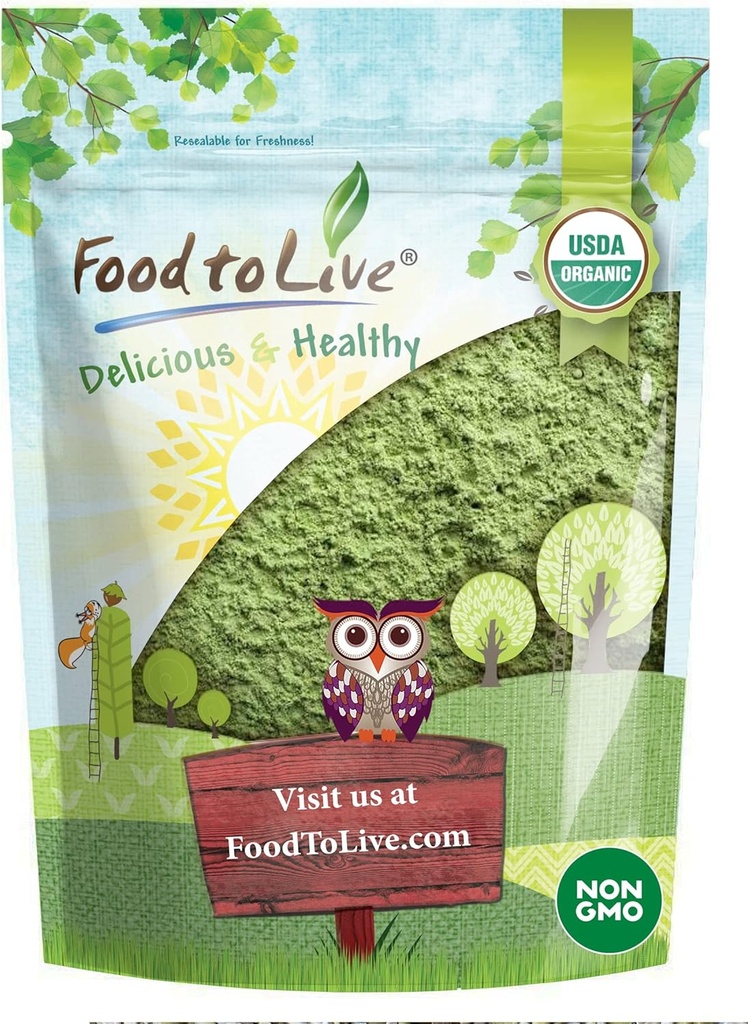 Lebensmittel zu leben Bio-Wheatgrass-Pulver, 2 Pfund — Non-GMO, Ganzblatt, Roh, Nicht-Irradiiert, Rein, Vegan Superfood, Bulk, Groß für Saft, reich an Faser, Chlorophyll, Fettsäuren und Mineralien