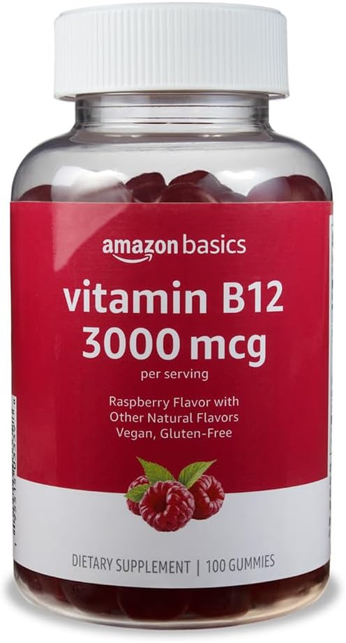 Grundlagen Vitamin B12 3000 mcg Gummi, Normale Energieproduktion und Stoffwechsel, Immunsystem Unterstützung, Raspberry, 200 Count (2 Packungen von 100), 2 pro Portion