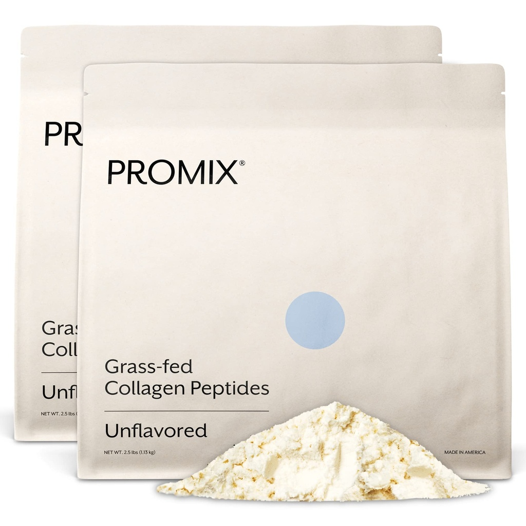 Promix Hydrolysierte Collagen Peptide - Typ 1 Gras Fed Collagen, 4.7g Glycin, Typ 3 bioaktive Peptide - Unflavored - 2.5 Pound (Pack von 2)