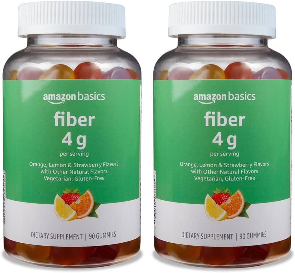 Basics (vorher Solimo Fiber 4g Gummy - Verdauungsgesundheit, Unterstützt Regularität, Orange, Zitronen & Erdbeere, 90 Gummi (2 pro Servierung) (Pack von 2)