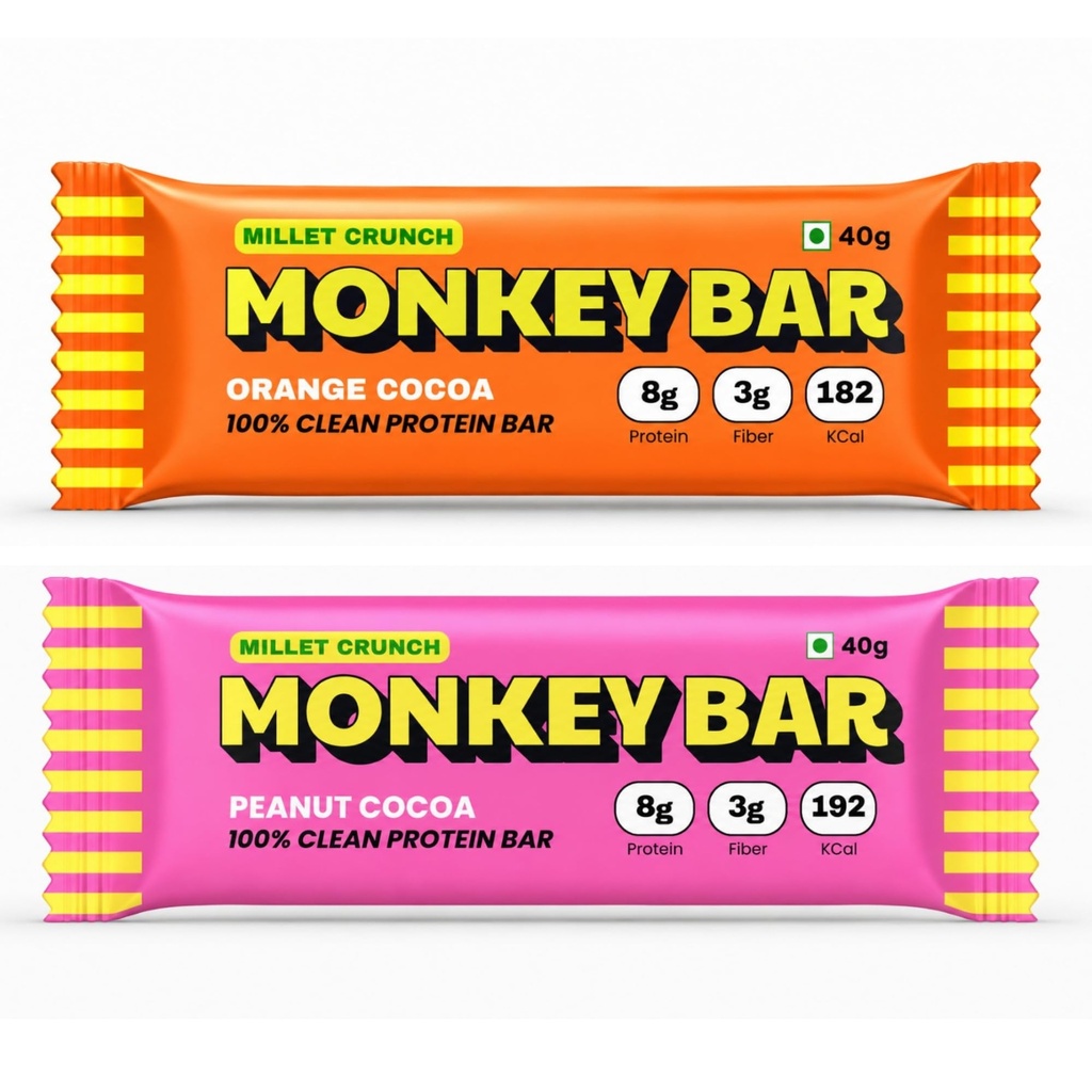 MONKEY BAR Millet Crunch Protein Bar, Assorted | 8g Protein, Pack of 6