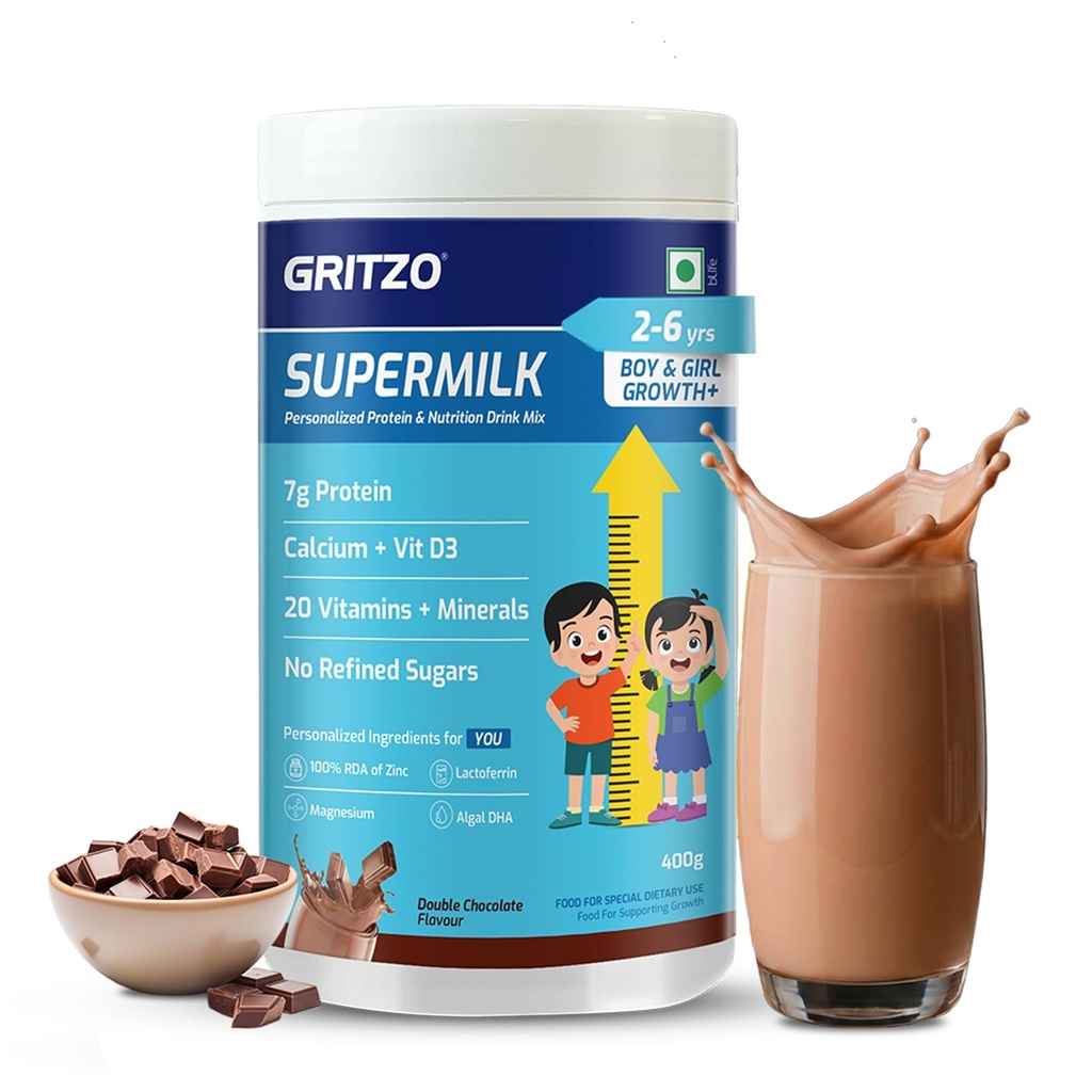 Gritzo SuperMilk Growth+ (2-6y Kids), Double Chocolate, 400g
