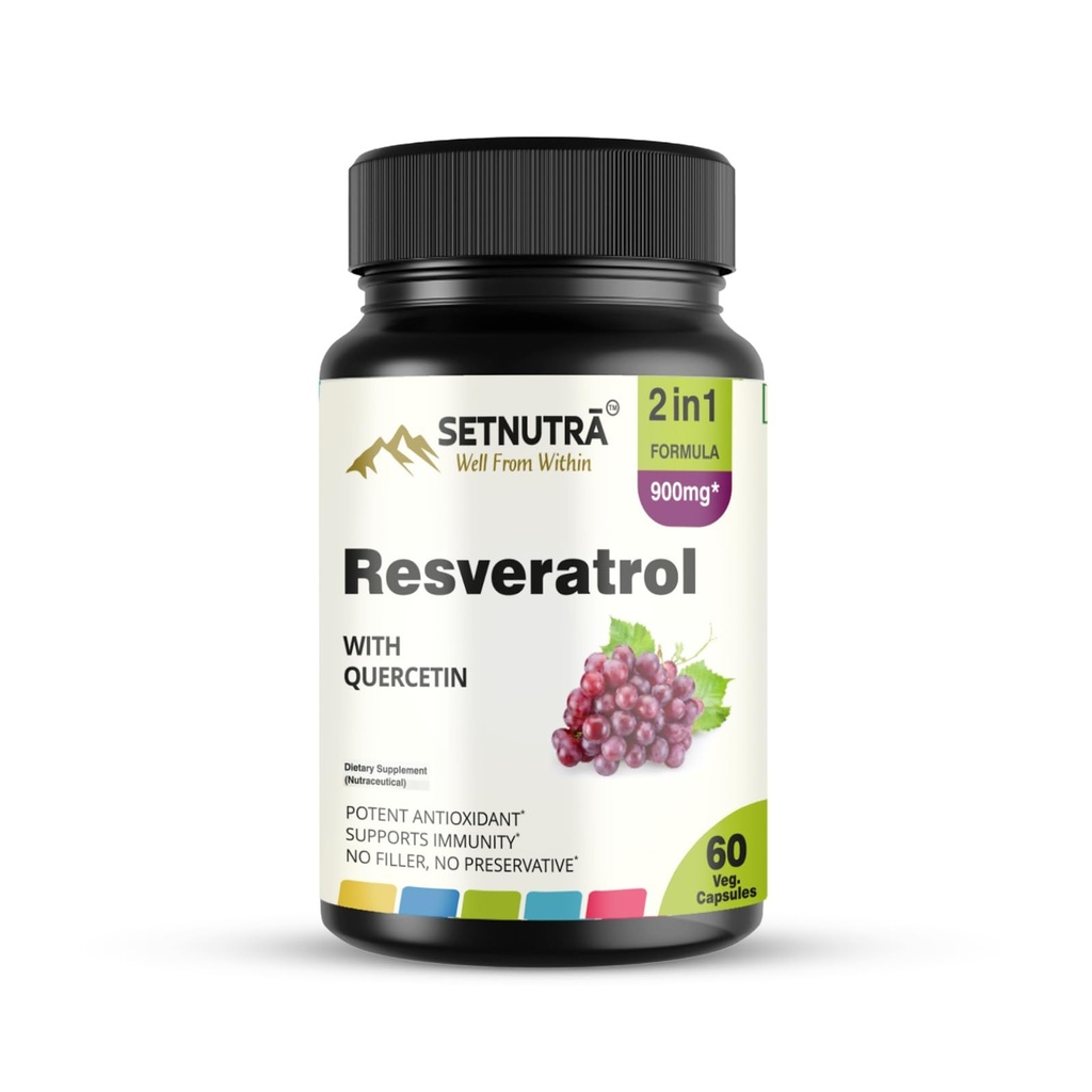 SETNUTRA | Trans Resveratrol 800mg with Quercetin | Dynamic 2 in1 Formula For Adults | Boosts NAD+ & Immune System | Cell Protection | 60 Capsules