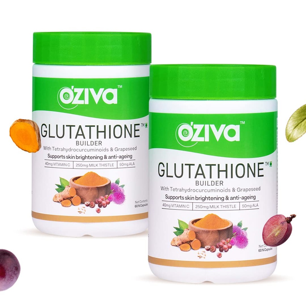 OZiva Plant Based Glutathione Builder, Skin Glow, Anti-Ageing, 120 Caps