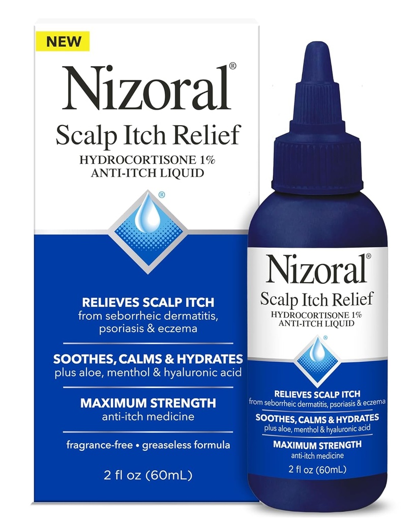 Nizorale Kopfhaut Itch Relief Flüssigkeit – Entlastet Kopfhaut Itch und Beruhigt, Beruhigt und Hydrate mit maximale Stärke Anti-Itch Medizin (Hydrocortison 1%), 2 Fl Oz