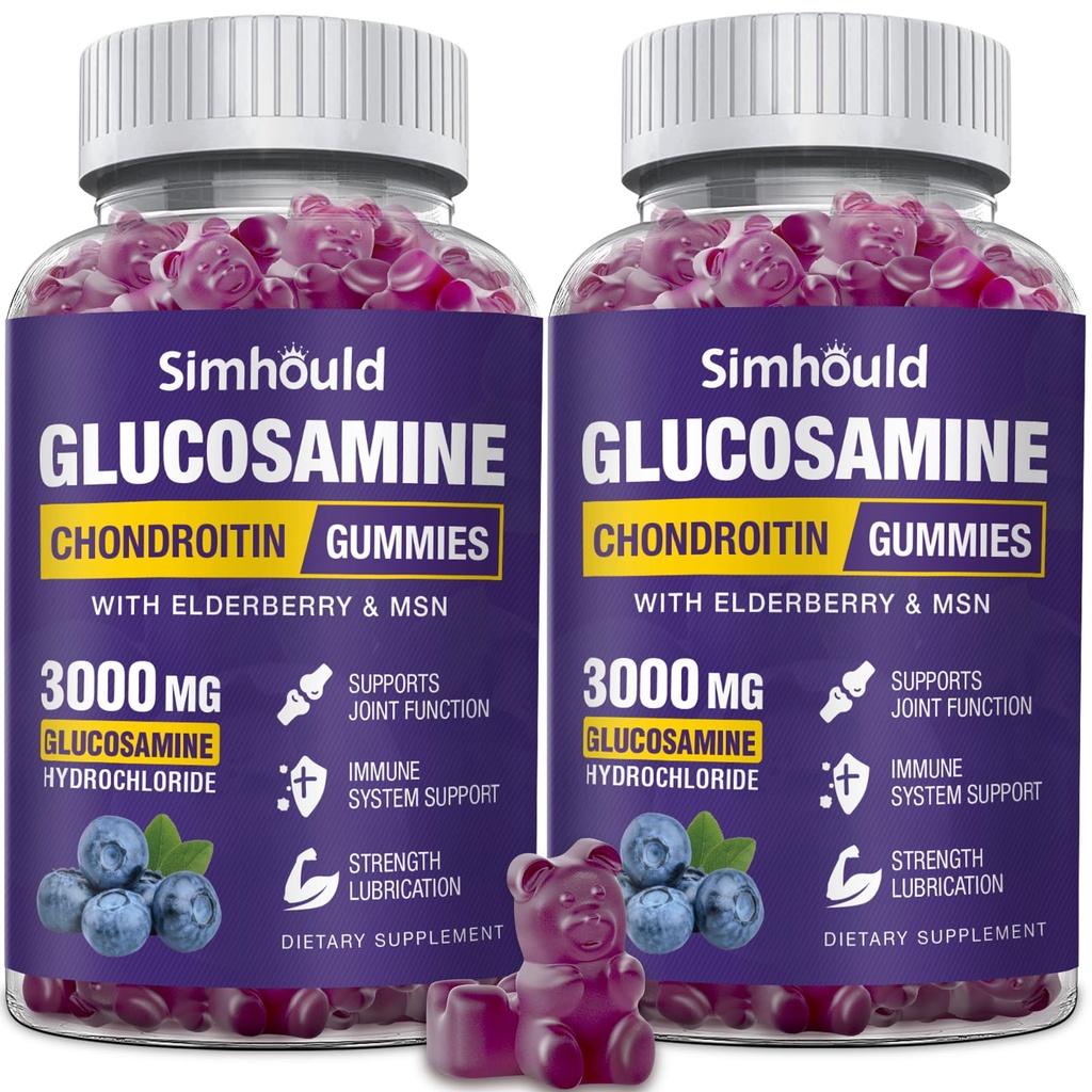 2 Packungen Glucosamine Chondroitin Gummis - 3000MG Extra Strength Joint Support Supplement mit MSM & Elderberry, Flexibilität, Antioxidans Immununterstützung Gummy für Erwachsene, Männer & Frauen