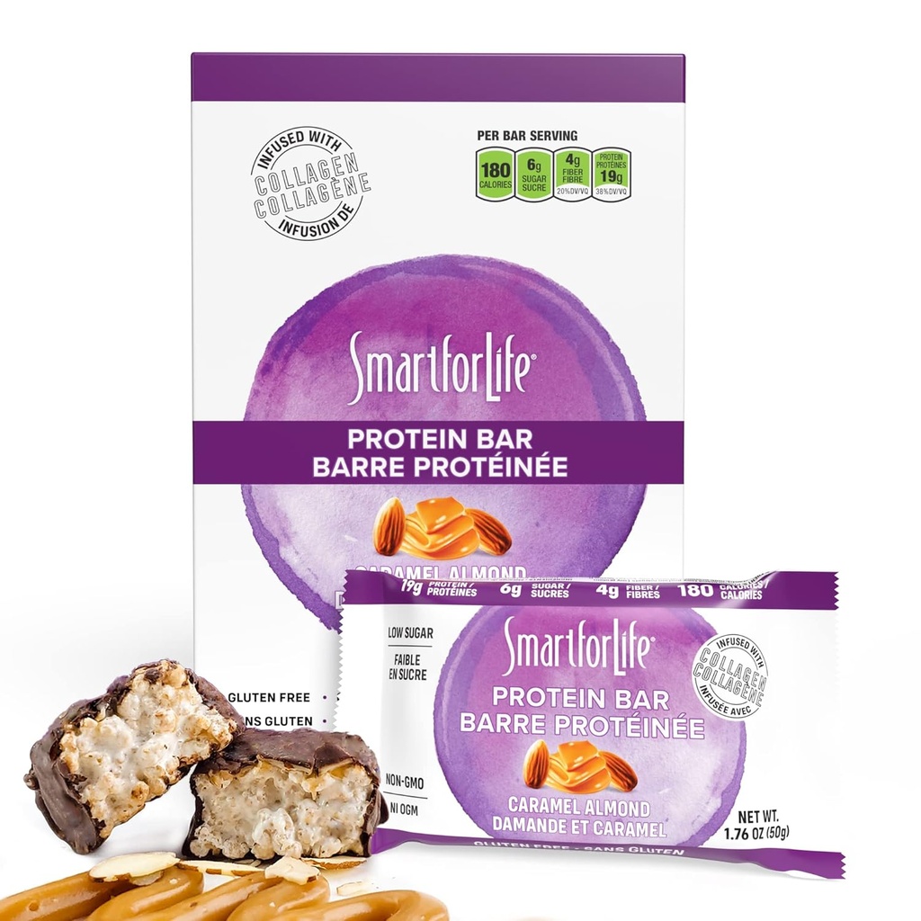 Smart for Life High Protein Bars - Caramel Almond - Crunchy 19g Protein Bars – 12 Bars - Protein Snacks – Caramel Protein Bar