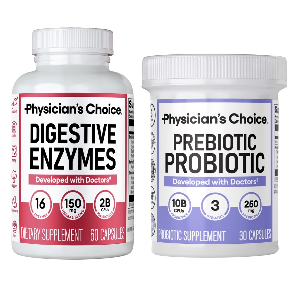 Physician's CHOICE Prebiotic-Probiotic + Digestive Multienzyme 60CT - Digestive Health Bundle