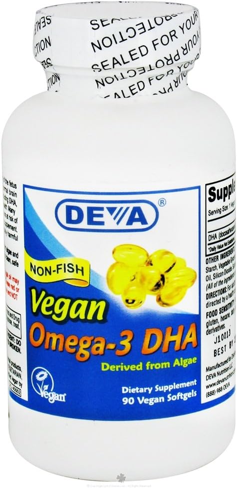 Deva Vegan Omega-3 DHA 200mg, von Algae, Non-Fish, Delayed Release, 90 Kapseln, 1-Pack