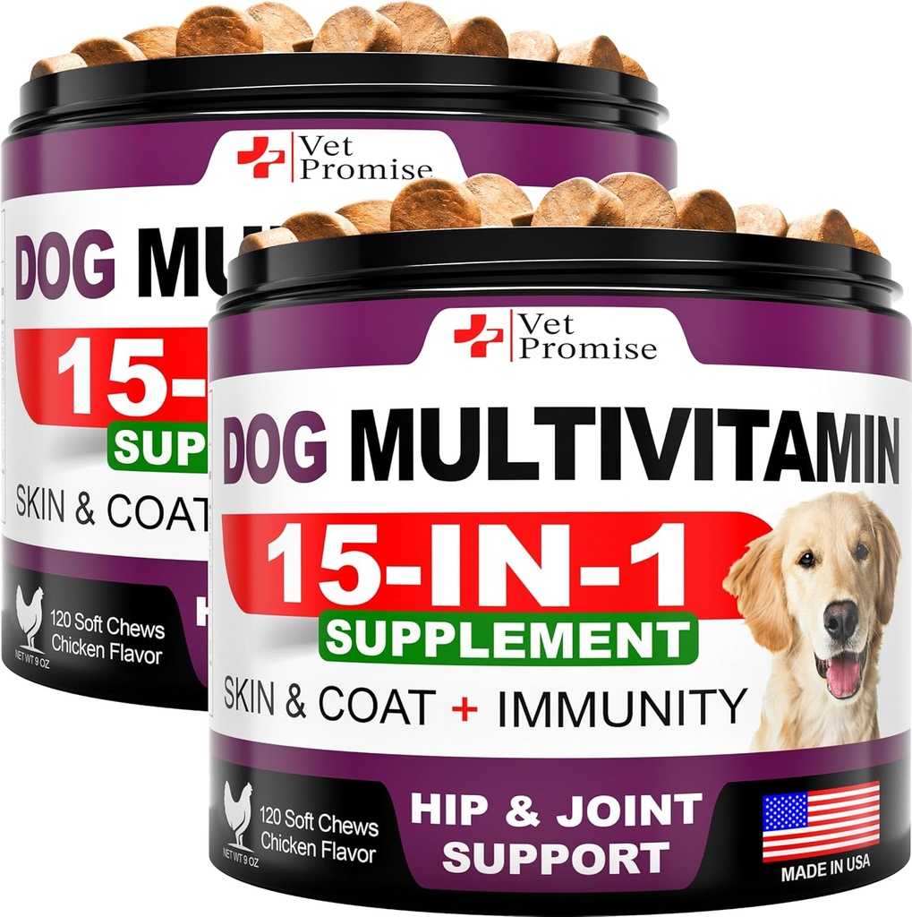 (2 Pack) Hund Multivitamin Kaubar mit Glucosamin - Hunde Vitamine und Ergänzungen - Senior & Welpen Multivitamin für Hunde - Pet Joint Support Health - Immunität - Mobilität - Energie - 240 Chews