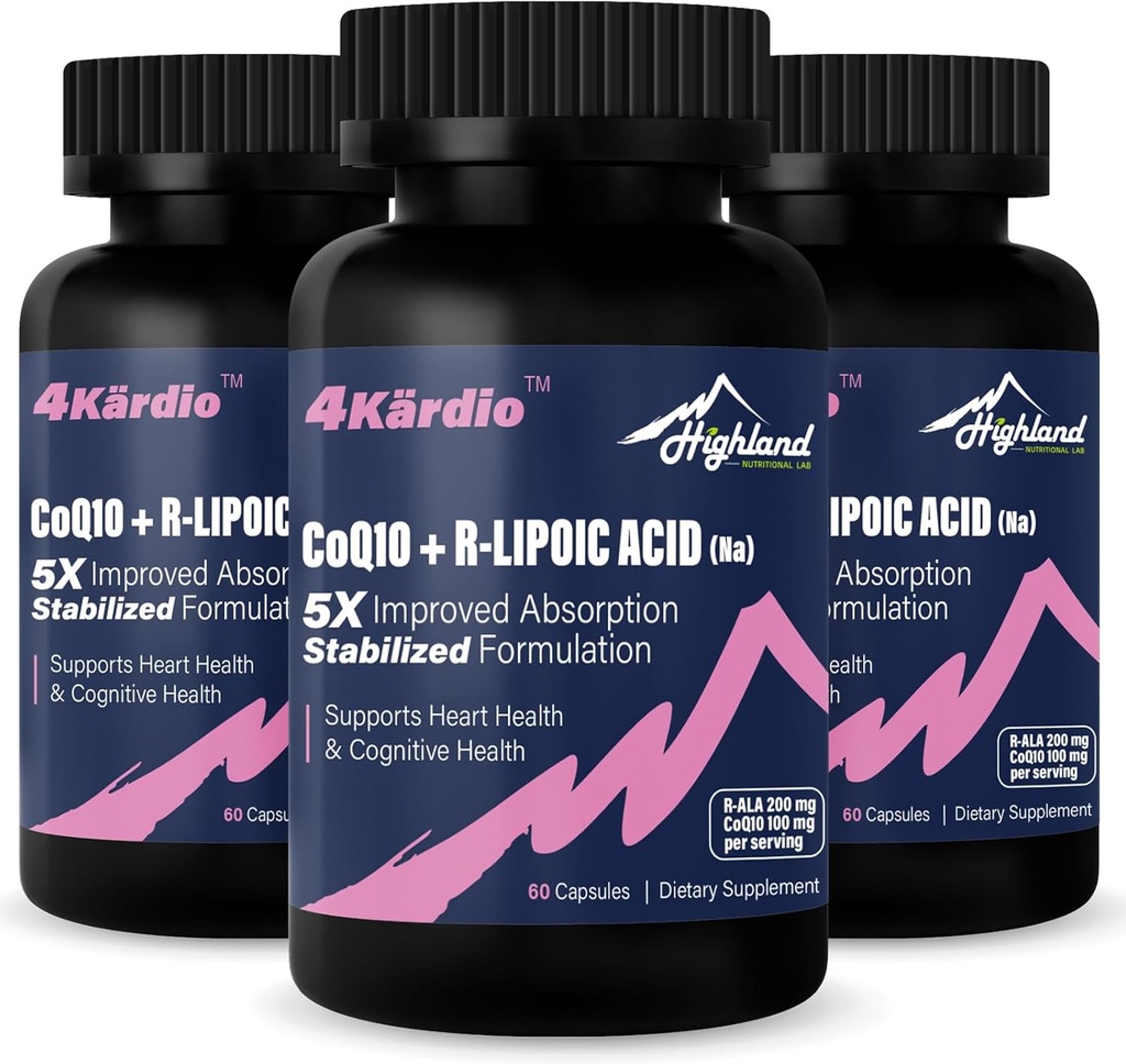 CoQ10 100mg + R-Liposäure 200mg pro Servierung, 3 Monate Versorgung, bis zu 5X Verbesserte Absorption, R-Liposäure/CoQ10 Ergänzung für Herzgesundheit und kognitive Gesundheit-180 Kapseln