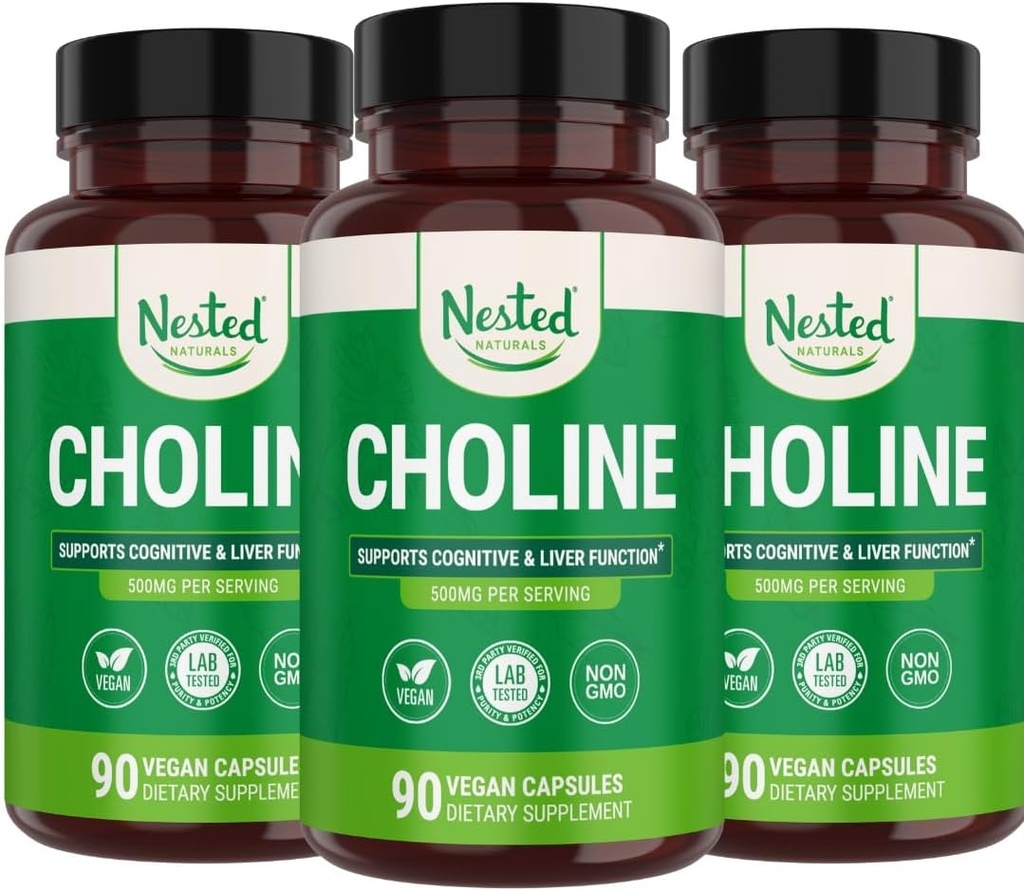 Eingebettete Natürliche Choline Bitartrate 500mg | Hohe Potenz Choline Ergänzungen | Unterstützt kognitive Leistung & Liver Funktion | 100% Vegan & Non-GMO | (3-Pack)