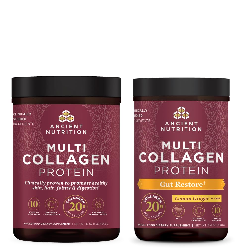 Antike Ernährung Multi Collagen Protein Pulver, Unflavored, 45 Servierungen + Multi Collagen Protein Pulver, Gut Restore, 20 Servierungen