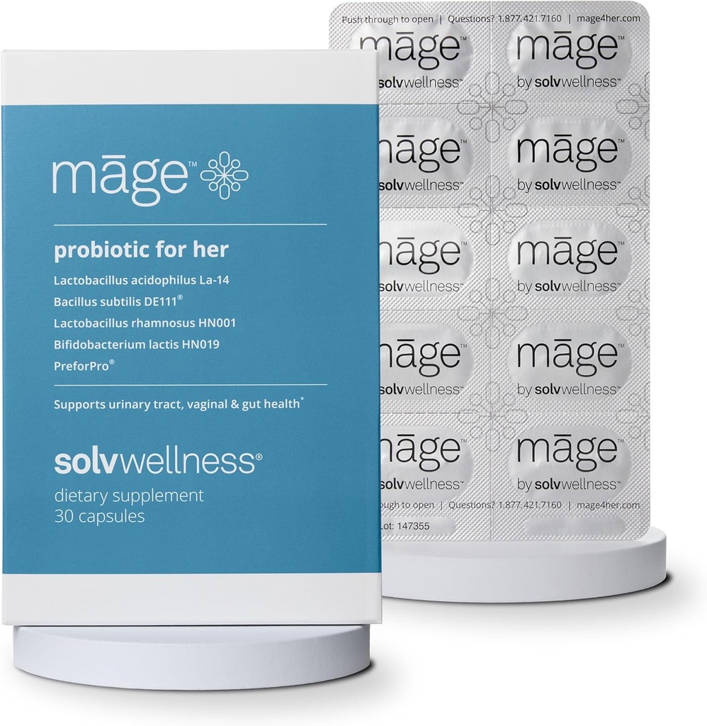 Solv Wellness Māge Probiotic für Sie, Tägliche Frauen Prebiotika und Probiotika Mischung Nahrungsergänzungsmittel für Verdauung, Vaginal PH Balance, Urinary Tract Health Support, 30 Kapseln