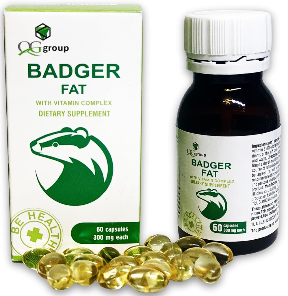 QG-Gruppe Badger Fett natürliche Quelle von mehrfach ungesättigten Fettsäuren - 60 Kapseln, 300 mg Jede