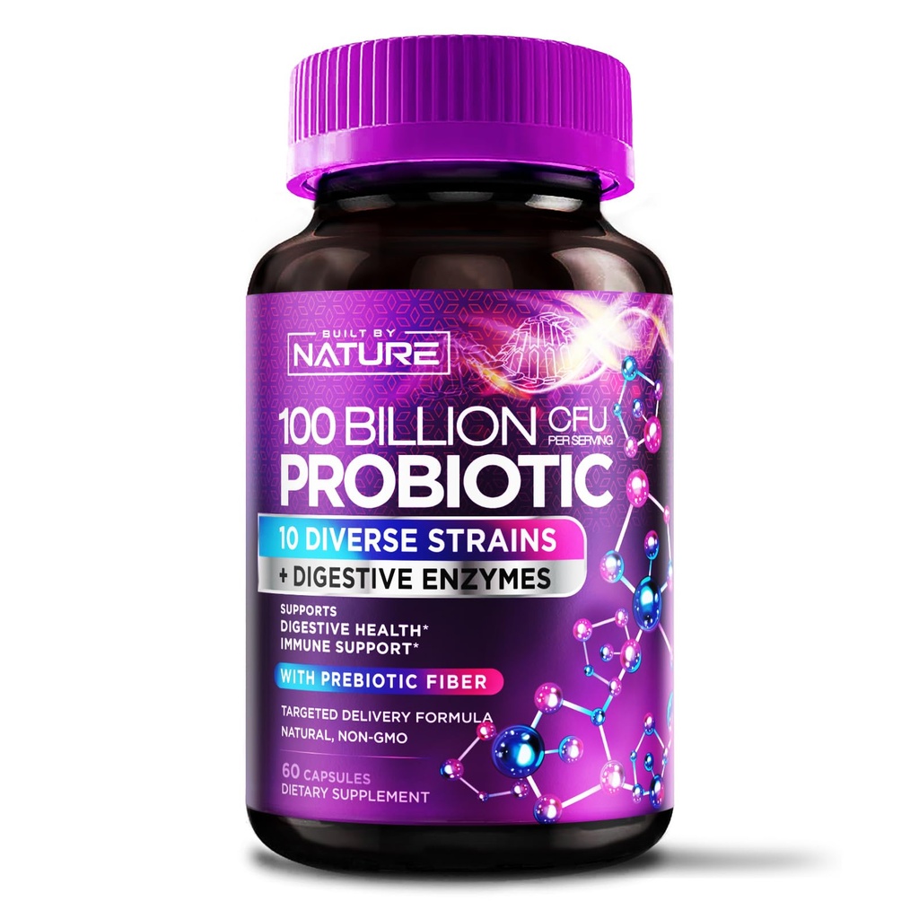100 Milliarden CFU Probiotika - Tägliche Verdauungsdarm-Gesundheitsergänzung für Männer und Frauen - Lactobacillus acidophilus, Bifidobacterium & Präbiotika - Nicht-GVO, Gluten & Milchprodukte frei, Regal-stabil - 60 Kapseln