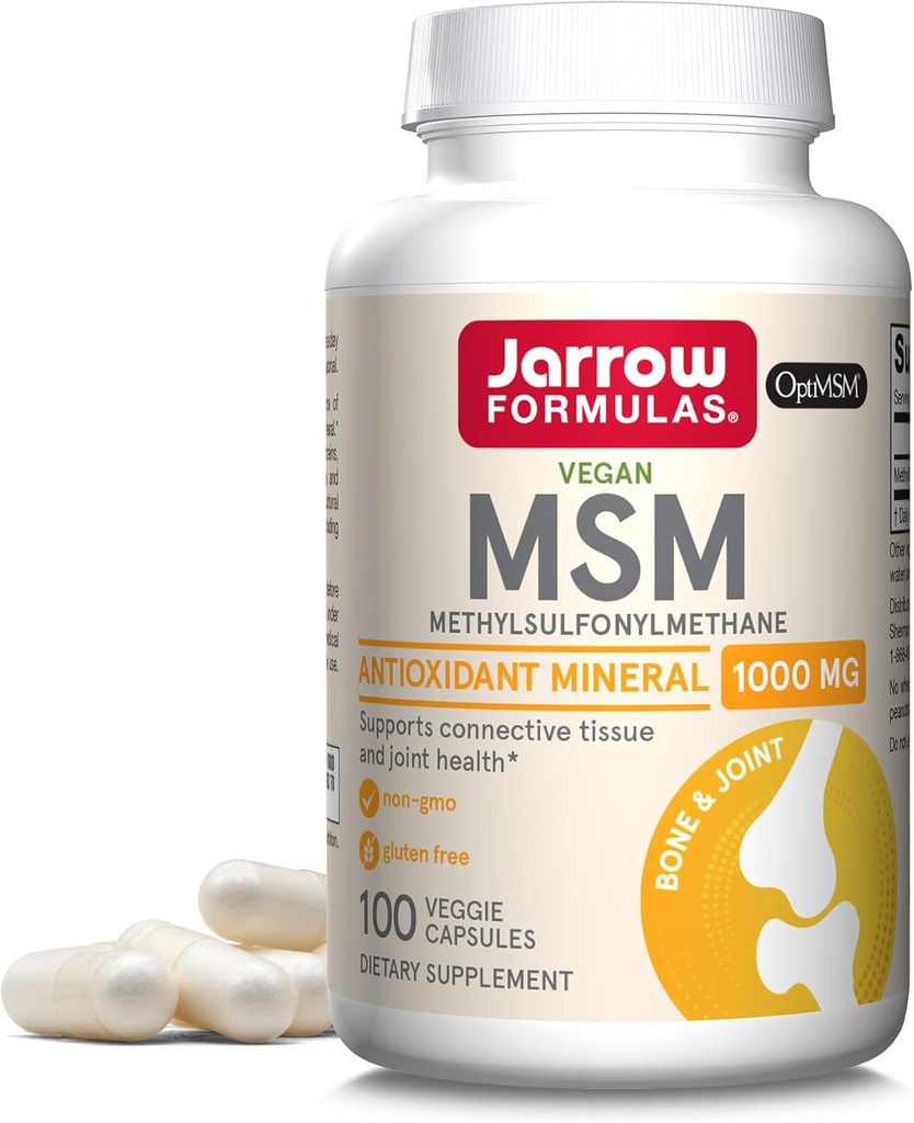 Jarrow Formulas MSM 1000 mg - 100 Veggie Capsules - Methylsulfonylmethan - Quelle des Schwefels - Nahrungsergänzungsmittel unterstützt und verstärkt Gelenke - Bis zu 100 Portionen
