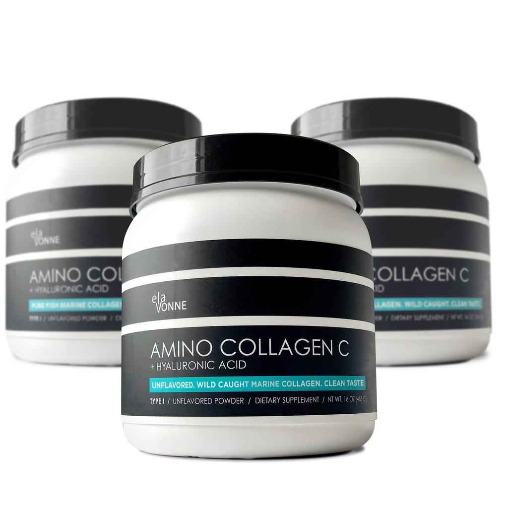 (3-Pack) Amino Collagen C - Collagen Powder (180 Scoops) - Marine Collagen Peptides + Hyaluronsäure. Kein Zucker. Keine Odor. Non GMO. USA. für Haar, Haut, Nägel, Gelenke, & Gut Health.