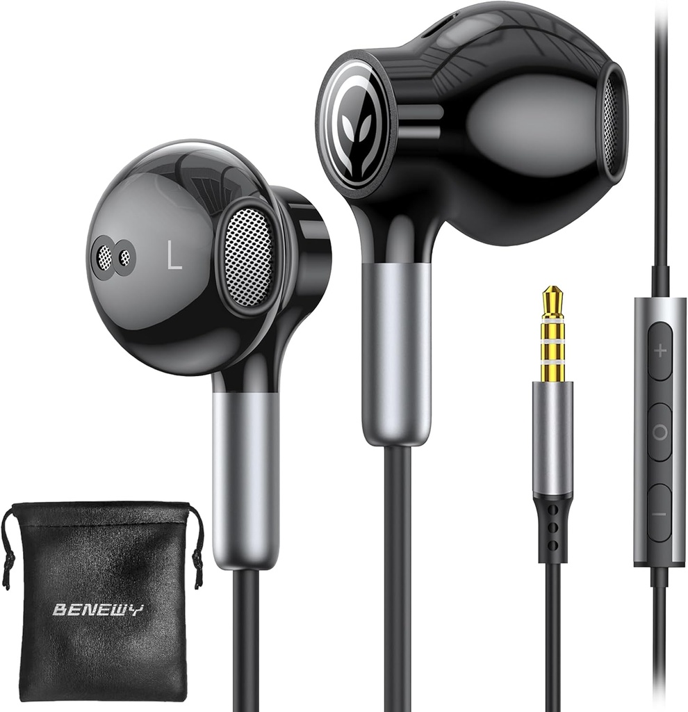 BENEWY Wired Earbuds with Microphone, Wired Earphones in-Ear Headphones, Volume Control, Powerful Bass and Clear Audio, 3.5mm Jack Earbuds for iPhone, iPad, Laptop, Computer, MP3