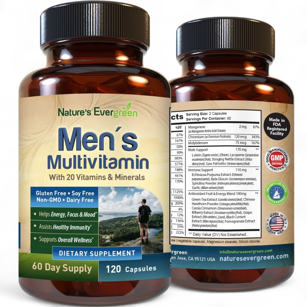 Beste Multivitamin für Männer | Vollständige Multivitamins & Multiminerals mit über 20 Vitaminen A, C, D, E, B12, Zink & More Essential Vitamins für Männer | Energy, Focus & Immune Health. 120 Kapseln