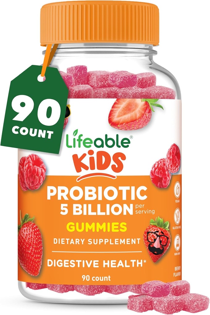 Lifeable Probiotics for Kids Gummies | 50mg (5 Billion) | Great Tasting Kids Probiotics Gummies | for Gut Health and Immune Support | Kids Probiotic Gummies for Boys and Girls | 90 Gummies