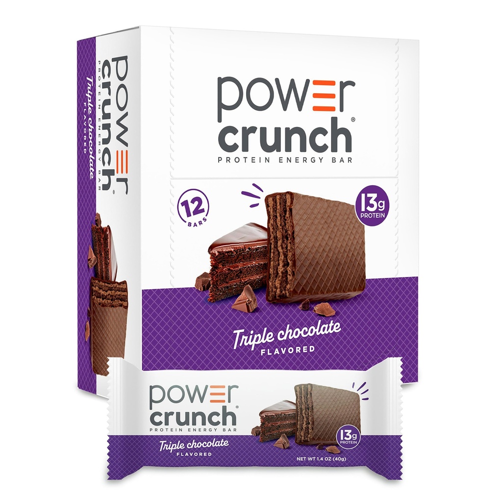 Power Crunch Protein Wafer Bars, High Protein Snacks mit köstlichem Geschmack, Triple Chocolate, 1.4 Ounce (12 Count)