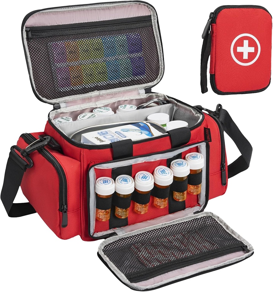 Medizinische Aufbewahrungstasche, Pill Bottle Organizer mit tragbaren kleinen Beutel, medizinische Flasche Organizer Leere mit Schultergurt für Home Storage und Reisen