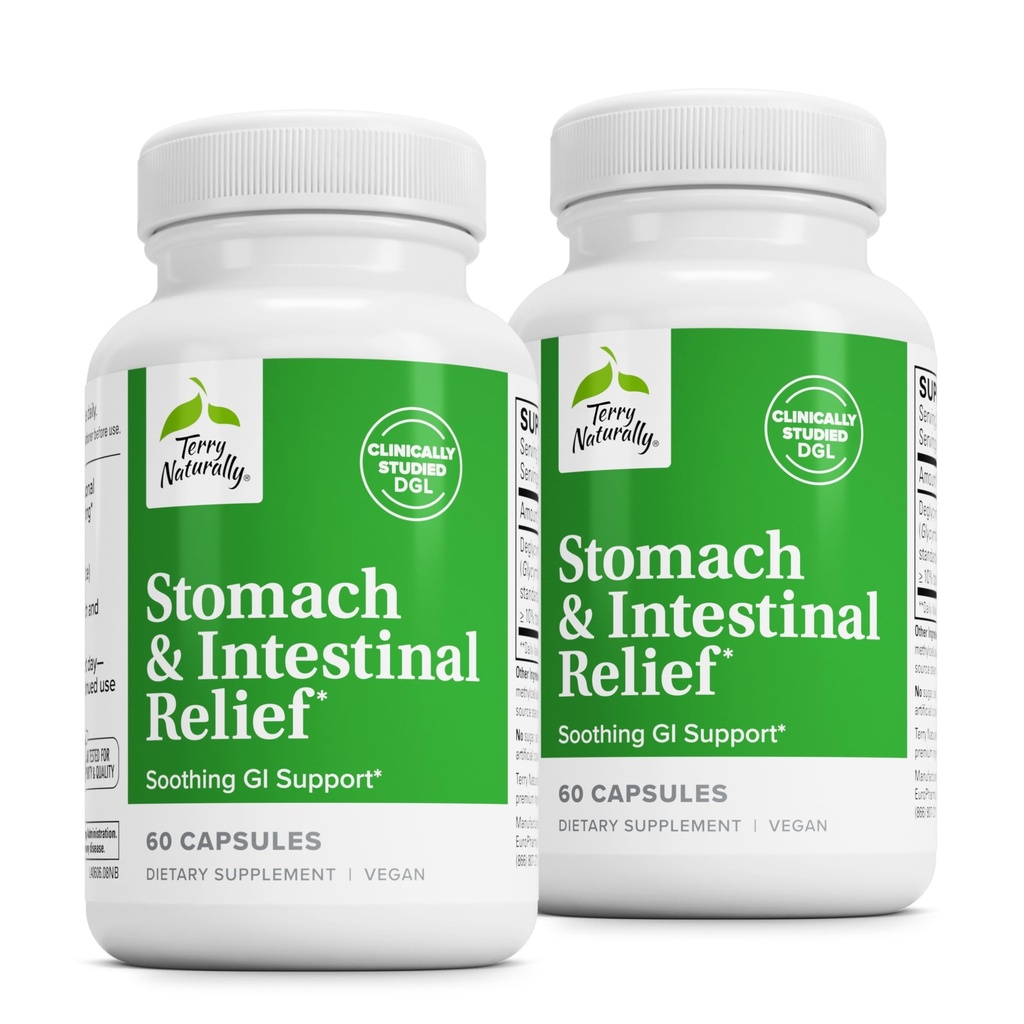 Terry Naturally Stomach & Intestinal Relief - Ergänzung zur Hilfe Verdauungs-Gesundheit & Darm Futter - Aids Against Occasional Digestive Discomfort to Soothe Stomach - 60 Kapseln (2 Pack)