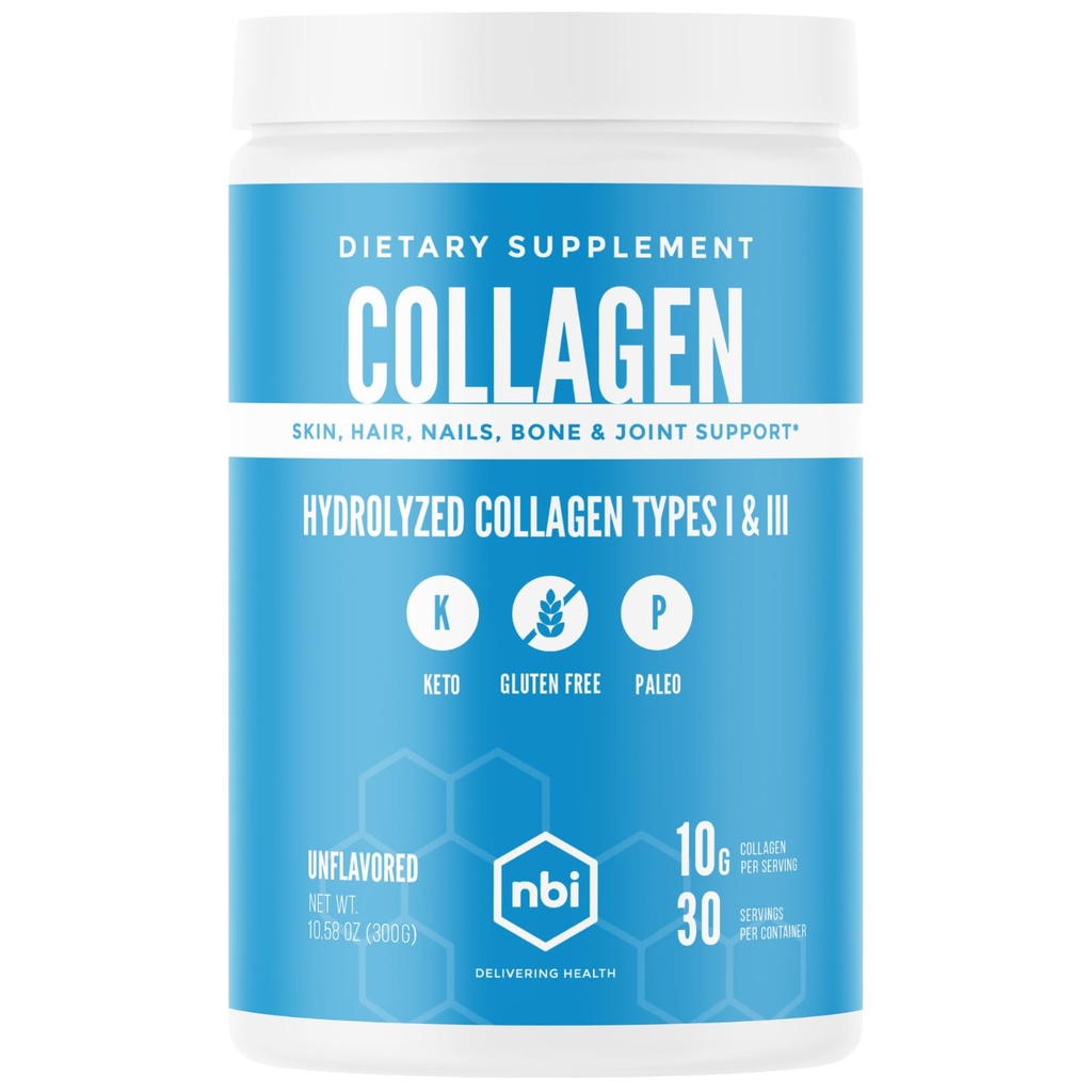 NBI Unflavored, Collagen Peptides Powder, Paleo- und Keto Friendly, Typ I und III hydrolysiertes Kollagen, Aminosäuren Supplement, Dairy Free, Soy Free, Glutenfrei