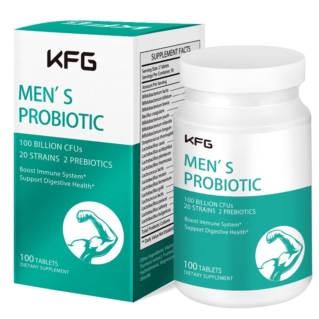 KFG Probiotic Supplement 100 Billion CFU, 20 Strains, 2 Präbiotika und Verdauungsenzyme, unterstützt Verdauung, Immununterstützung, Gut Health und Stoffwechsel, Non-GMO, Gluten & Soy Free, 100 Tabletten