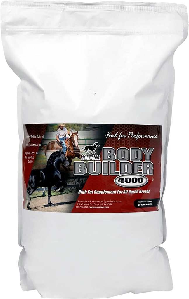 Pennwoods Body Builder 4000, Pferde Gewichtszunahme Ergänzung, Hohe Fett und Energie Pferde Gewicht Builder mit Body Conditioning Horse Vitamins, verbessert Hoof Qualität - 12lb Tasche
