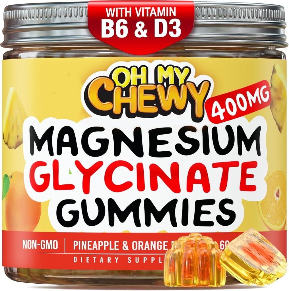 Center-Filled Magnesium Glycinate Gummis 400MG - Hohe Absorption für Kinder, Jugendliche & Erwachsene - Zuschlag für Schlaf, Beruhigung und Muskelentspannung mit B6 & D3 - Glutenfrei & Vegan freundlich - 120 Zähler