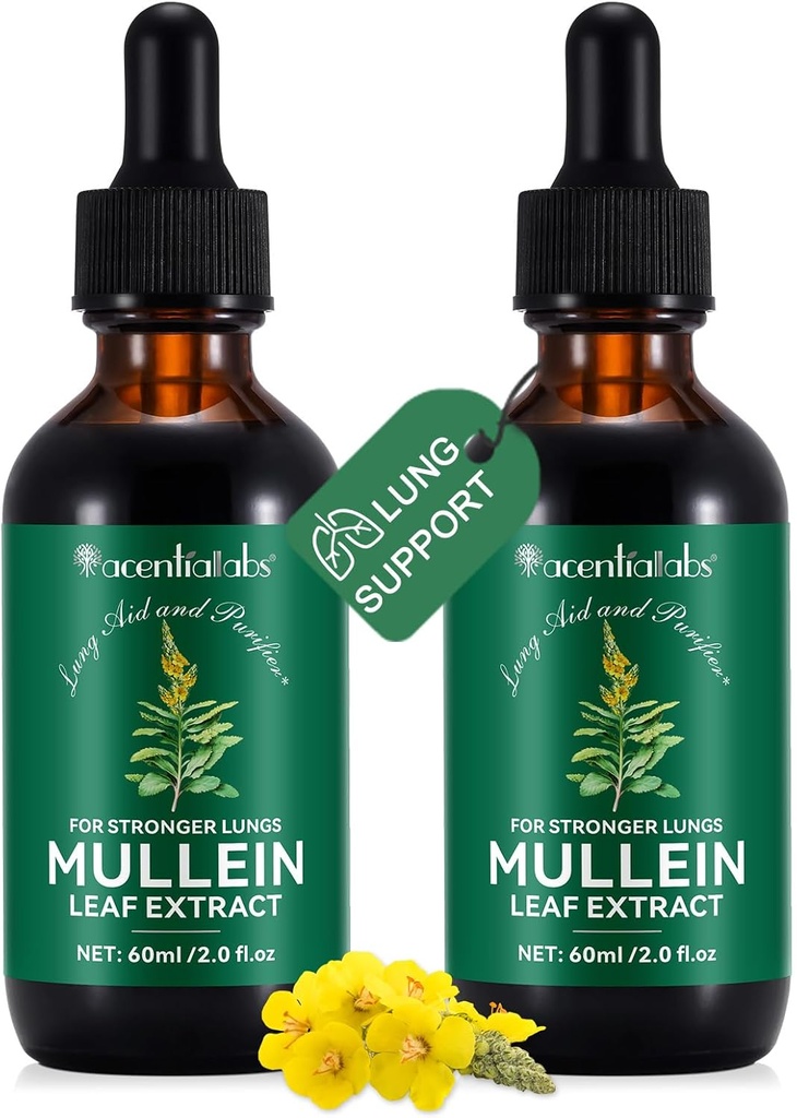 2 Stück Bio-Flüssig-Müllein-Extrakt-Ergänzung für Lungsgesundheit - Vegan, keine ZusatzstoffeBronchial-Reinigung für Gesundheitsunterstützung- 2 fl oz Mullein Tropfen