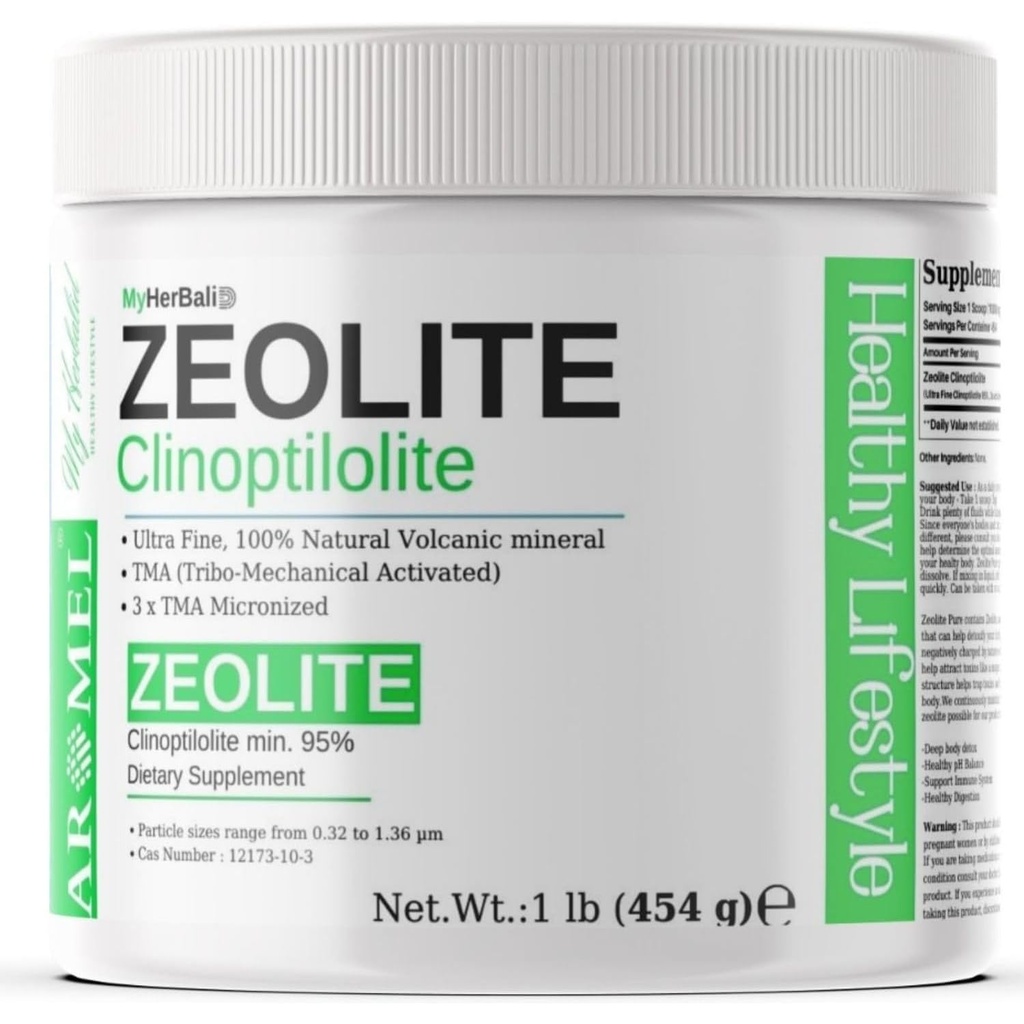 Zeolite Pulver | 1 Pfund - 454 g | Ultra FINE Weniger-Than 1 μm | Clinoptilolite 95% | 3X Aktiviert | Safe, Gentle, & Effektive Energie | Original Zeolite Pulver (454 Servierungen) | Myherbalid