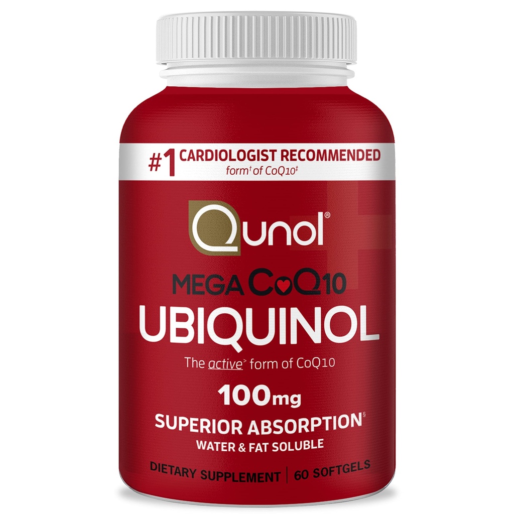 Qunol Ubiquinol CoQ10 100mg Softgels, Mega Ubiquinol 100mg - Überlegene Absorption - Aktive Form von Coenzym Q10 für Herzgesundheit & Gesunde Blutdruckstufen - 2 Monate Versorgung - 60 Zähler