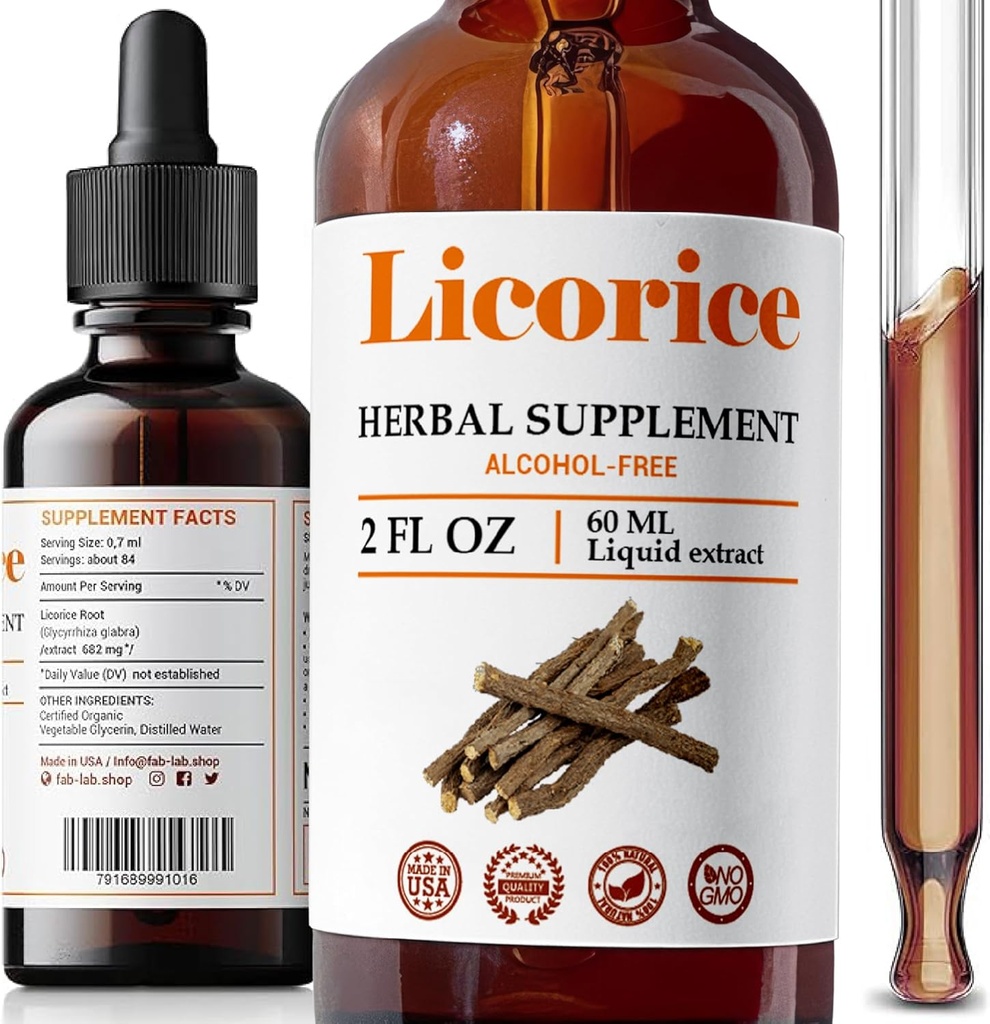 FabLab Licorice Root Extract - Kräuter Immununterstützung- Glycyrrrhiza Glabra Ergänzung für Verdauung Wiederherstellen Atemgesundheit Fatigue -Non-GMO (Licorice 2 Fl Oz)