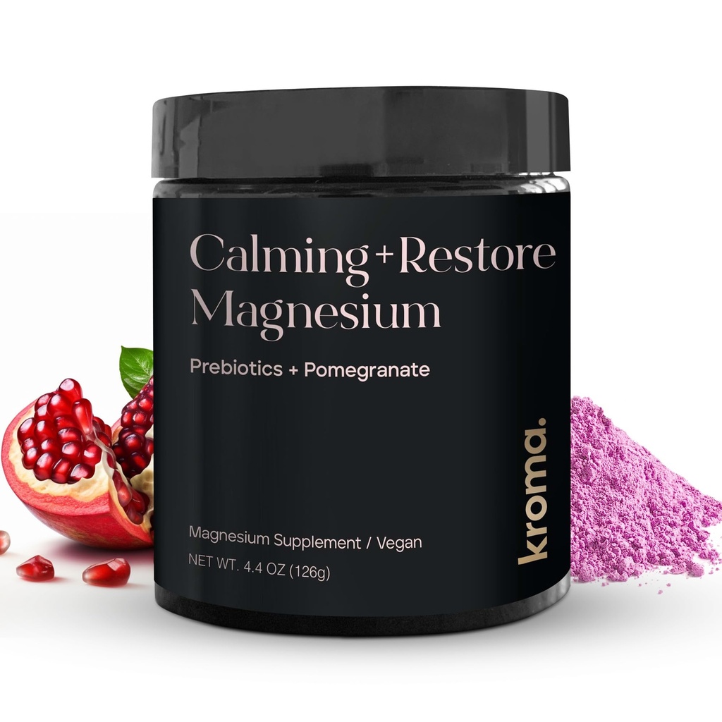 Kroma Calming + wiederherstellen Magnesium Pulver – Magnesium Citrat mit L-Theanin für Entspannung, Schlafzyklus & Verdauungsunterstützung – Muskel-Recovery Supplement – Granatapfel – 4.4 Unze, 30 Portionen
