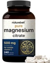NatureBell Magnesium Citrate 500mg, 240 Kapseln | High-Purity Elemental Form | Herz, Muskel & Verdauung Unterstützung | Non-GMO, Gluten-Free