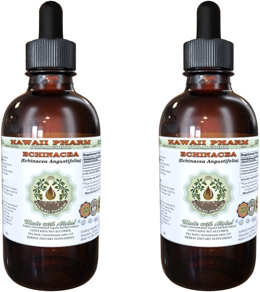Echinacea Alkoholfreier Flüssigextrakt, Echinacea (Echinacea Angustifolia) Getrocknete Wurzel Glycerit Hawaii Pharm Natürliche Kräuterergänzung 2x4 oz