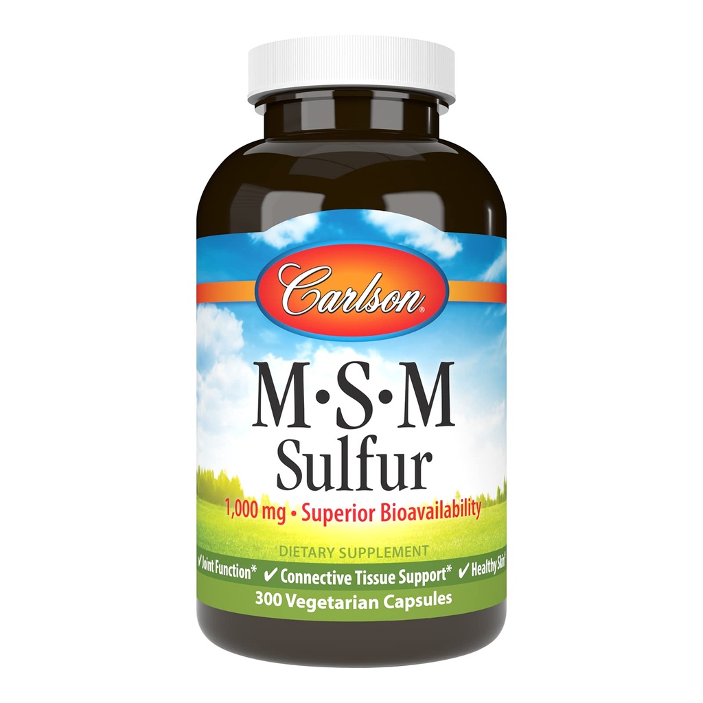 Carlson - M-S-M Sulfur, 1000 mg - Überlegene Bioverfügbarkeit, Gemeinsame Funktion, Connective Tissue Support & Healthy Skin, 300 vegetarische Kapseln