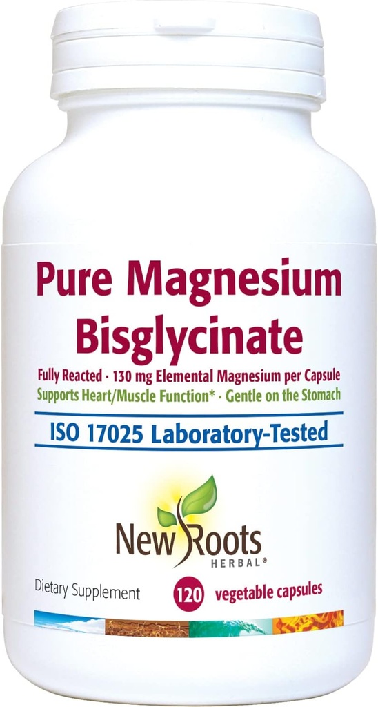 Reine Magnesium-Bisglycinat-Ergänzung (130 mg) | Verbessertes Magnesium-Glycinat, Gentle on The Stomach, no Laxative Effect (120 Veg Caps) | NEUES ROOTS HERBAL