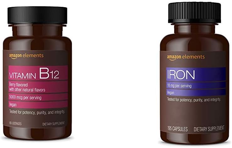 Elemente Vitamin B12 Methylcobalamin 5000 mcg Berry Flavored Lozenges und Elemente Eisen 18mg Kapseln