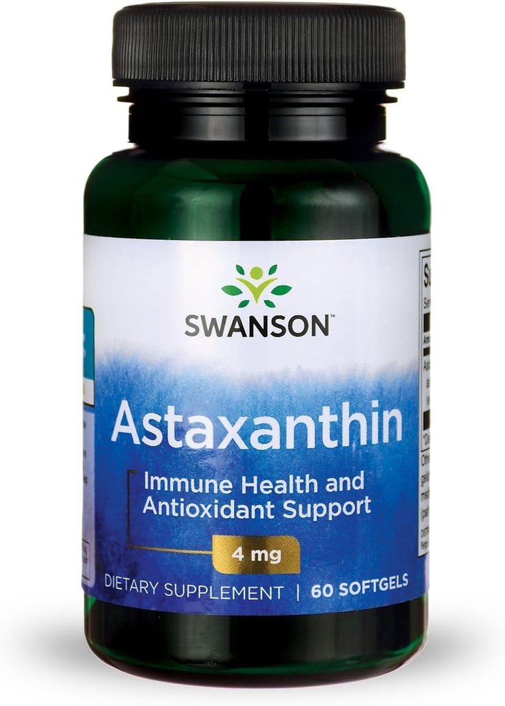 Swanson Astaxanthin Augen-, Gehirn- und Hautgesundheit Antioxidantien-Ergänzung für bildschirmschwere Erwachsene, die Vision und freien Radikalschutz suchen - 4 mg (60 Softgels)