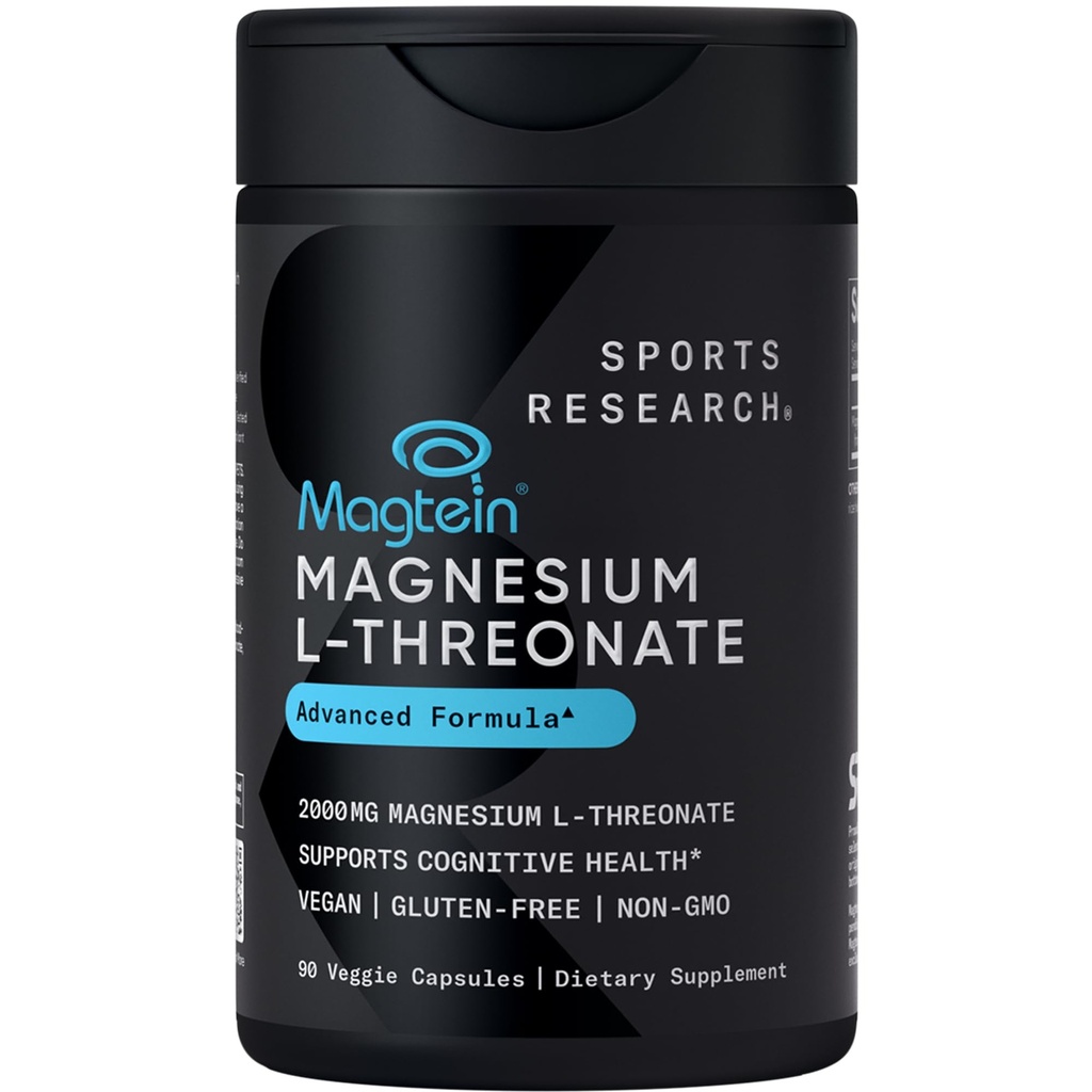 Sportforschung Magtein Magnesium L-Threonate Kapseln - Magnesium-Ergänzung für Gedächtnis, Fokus & Kognition - Magnesium L Threonate unterstützt Gehirngesundheit, Schlaf & Stimmung - 2000mg, 90 Kapseln für Erwachsene