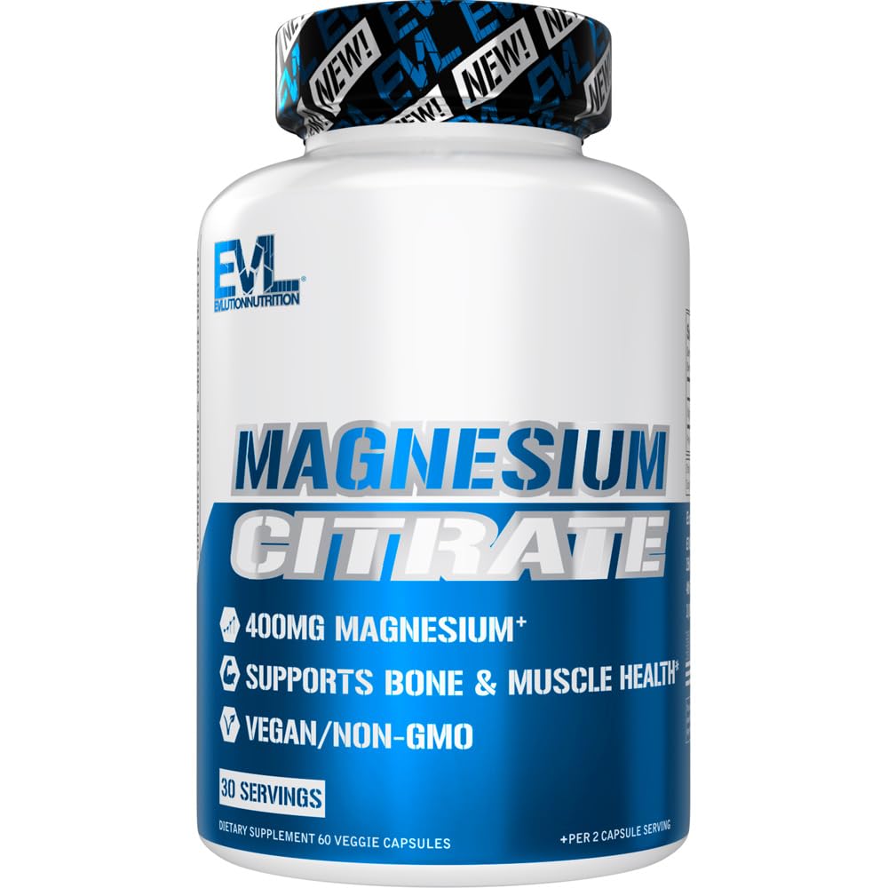EVL Magnesium Citrat Kapseln 400mg - Muskel- und Knochengesundheitsergänzung mit reinem Magnesium-Zitrat für Muskelentspannung und Knochenfestigkeit - 60 Veggie Kapseln für Gesundheit