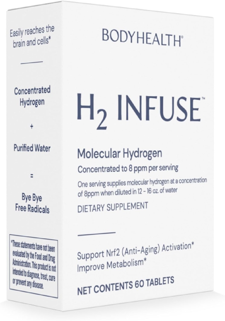 BodyHealth H2 Infuse molekularen Wasserstoff Tablets, Tablets für Trinkwasser, elementares Magnesium, um Stoffwechsel mit molekularem Wasserstoff Wasser zu unterstützen - 60 Tabletten