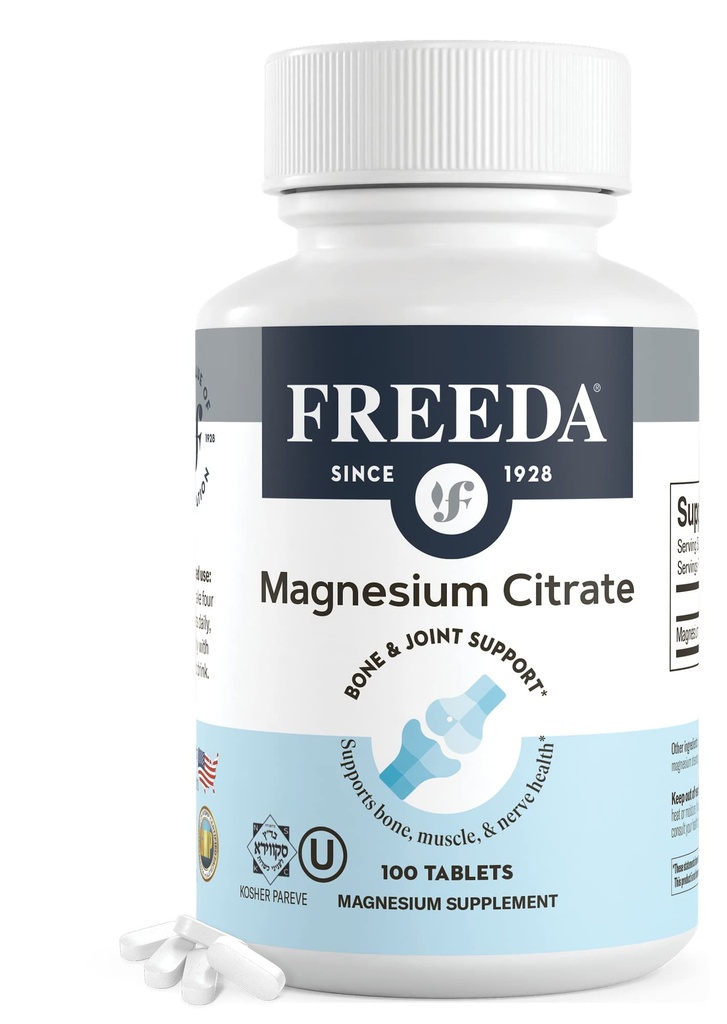 Freeda Magnesium Citrate 400 mg beschichtete Tabletten – Hohe Absorptionsergänzung für Muskel, Nerve & Relaxation Support – Vegan, Glutenfrei, Kosher – 100 Count