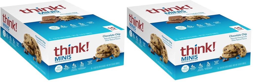 Denk nach! MINIS Protein Snack Bars, Glutenfrei, Schokolade Chip, 15 Count (Pack von 2)