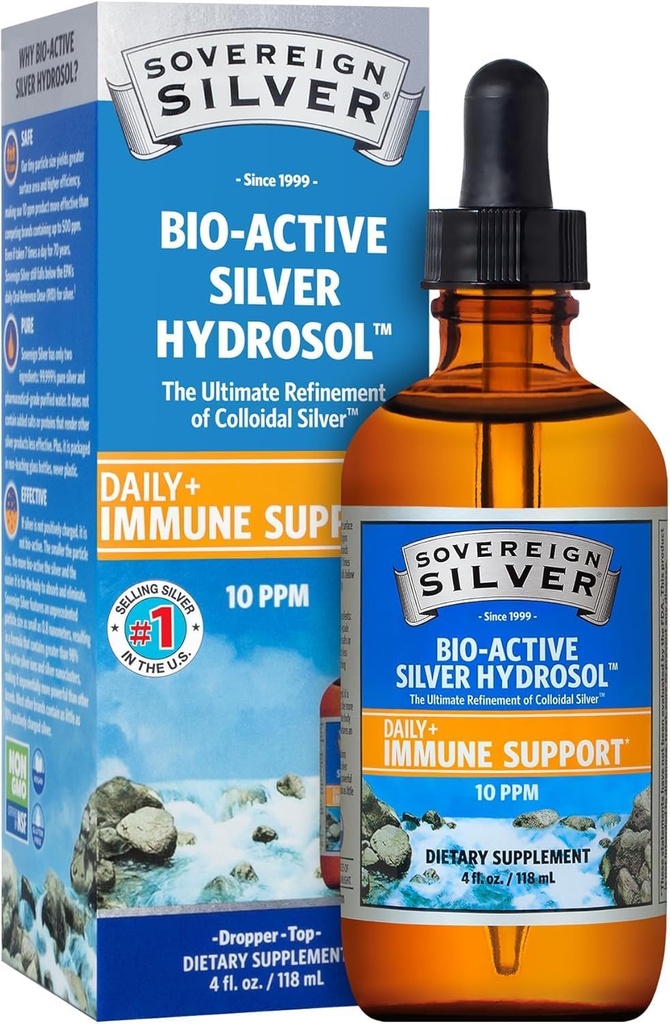 Sovereign Silver Immune Support - Kolloidales Silber, Bio-Active Silver Hydrosol, 10 ppm, Liquid Dropper, 4 Fl Oz, (118 mL)