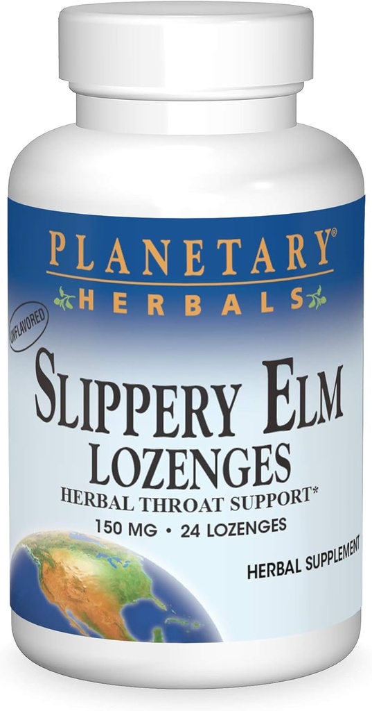Planetary Herbals Slippery Elm Lozenges, Herbal Throat Support, 24 Lozenge